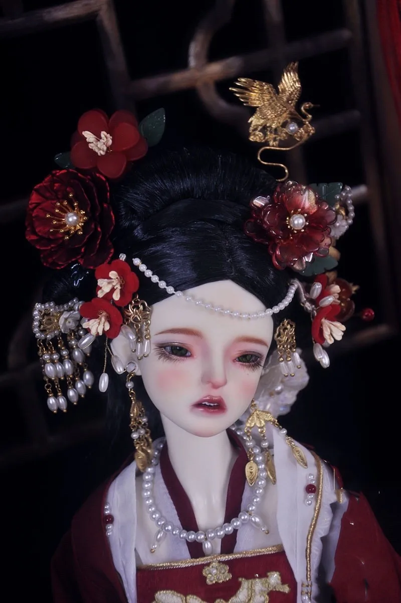 Bjd Doll Jewelry, Ancient Style Headdress, Crane Tiara, Fancy Hairpin, Pearl Collar, Pendant Earring Set