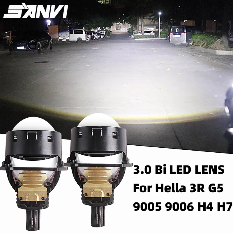 

SANVI 3.0 Bi LED Projector Lense Headlight For Car 55W 5500k Auto H4 H7 9005 9006 LED Lense Headlamp Hella 3R G5 Driving Light