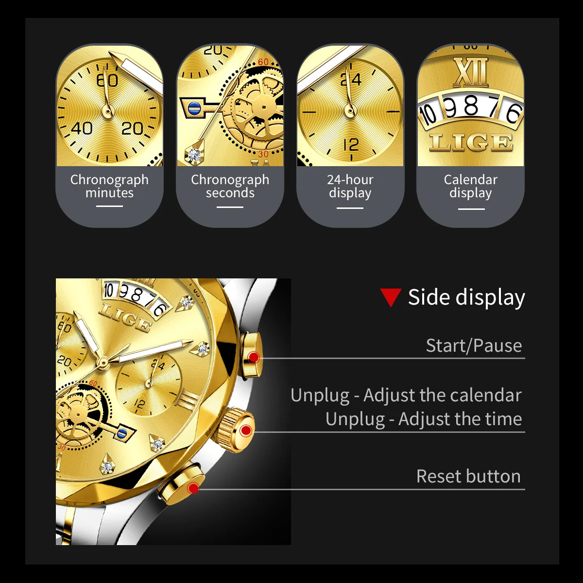 Reloj Hombre Orologi da uomo d'affari di lusso Orologi da polso al quarzo impermeabili Calendario Cronografo luminoso Orologio da uomo in acciaio inossidabile