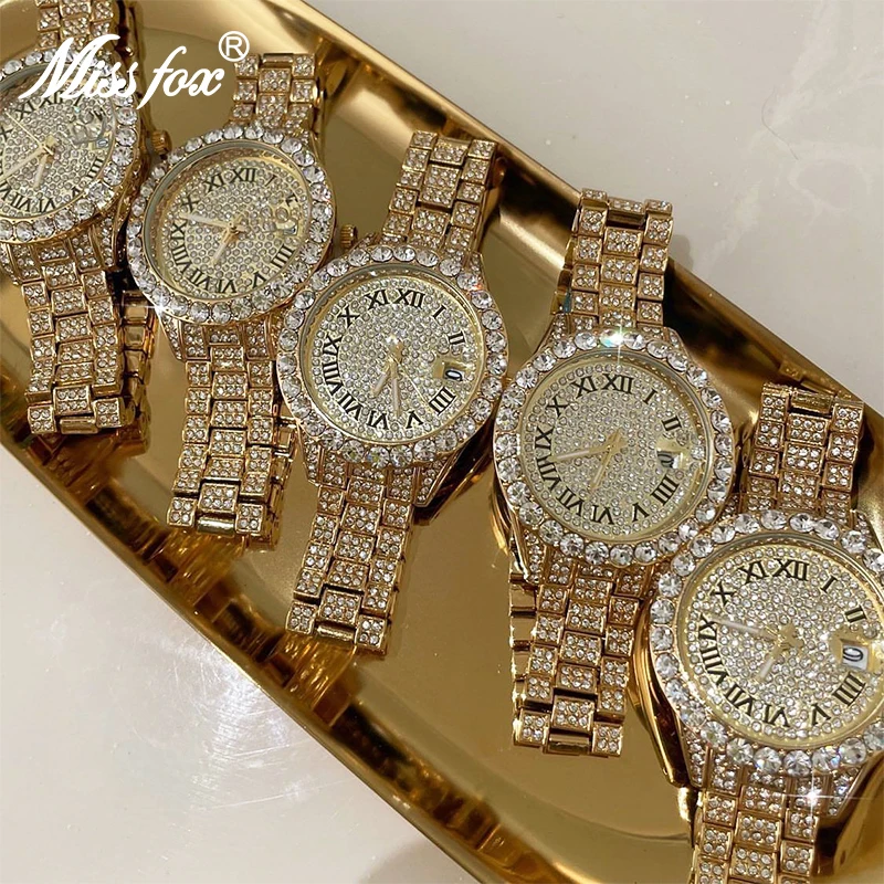 MISSFOX orologio da donna Full Diamond oro rosa piccoli orologi da polso per calendario Feamale orologi eleganti alla moda impermeabili nuovo