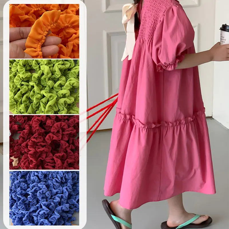 2M Geplooide Stretch Kant Trim Diy Lolita Rok Kant Stof 2Cm Breedte Lint Ruches Elastische Band Manchetten Zoom Kleding Accessoires