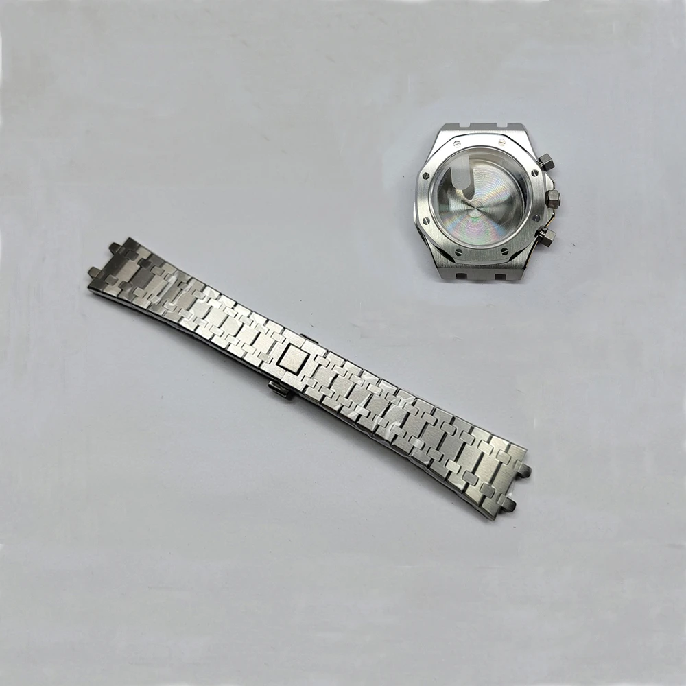 ステンレススチールストラップ + ケースセット 41mm 時計シェル + VK63 クォーツムーブメント部品用の同じ Colr ブレスレットを修正