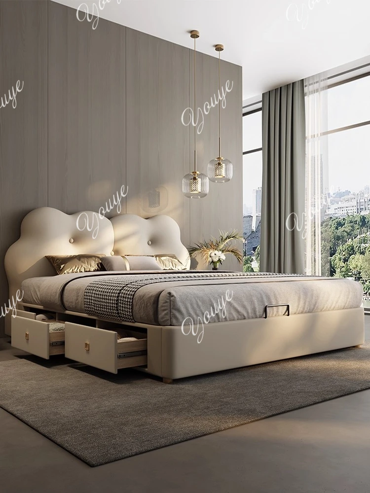 

Modern simple light luxury leather bed storage small apartment master and second bedroom space saving double wedding bed