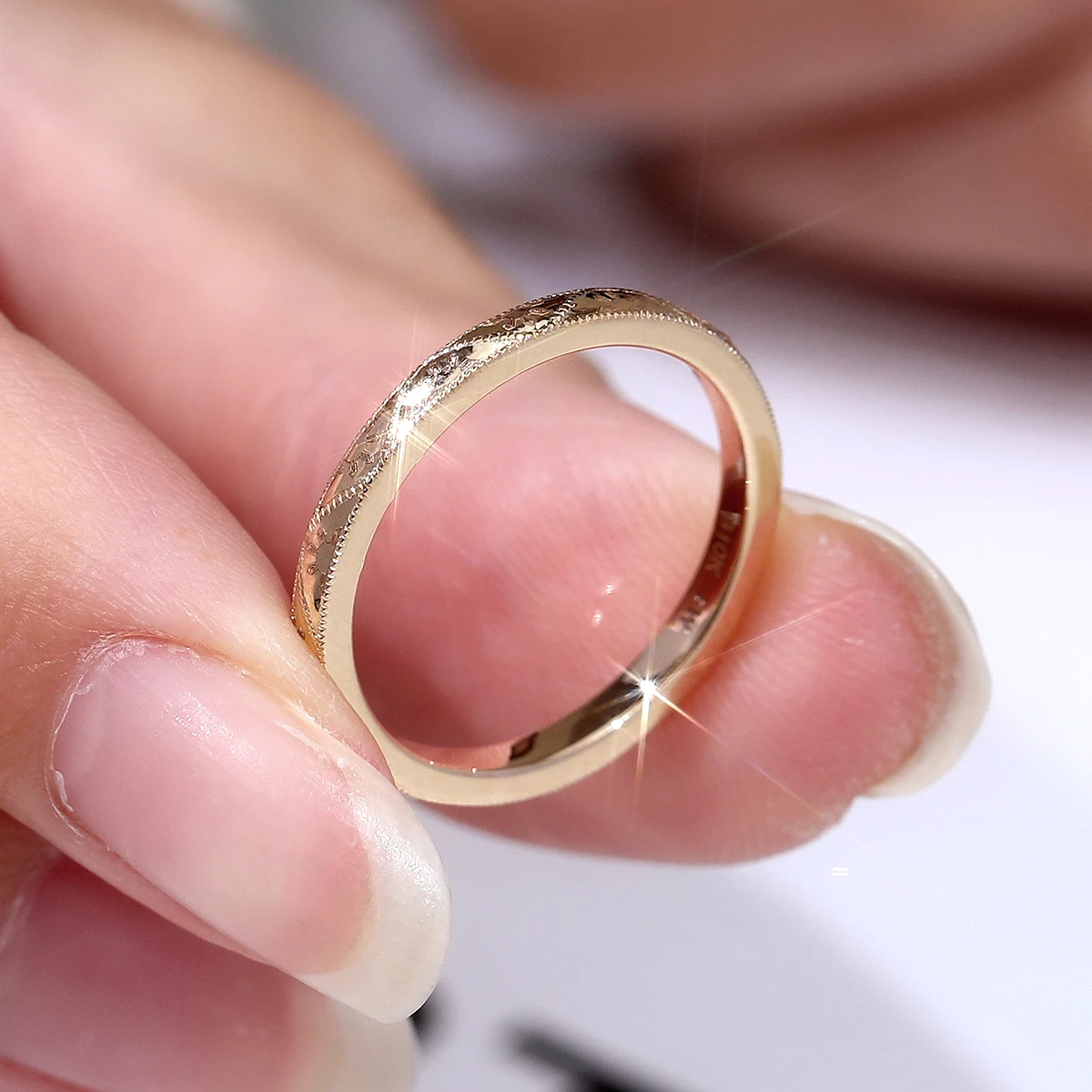 Provence 925 Sterling Silver Jewelry Milgrain Wedding Band Exquisite Engraving Yellow Gold Plated Band For Women Men view 5