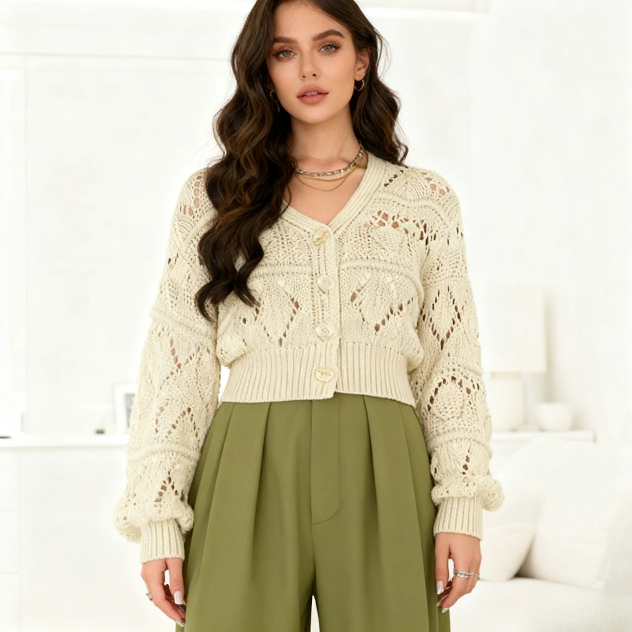 جديد ربيع الخريف موضة الجوف خارج سترة سترة قصيرة الخريف المرأة بلون الخامس الرقبة فضفاضة عادية محبوك