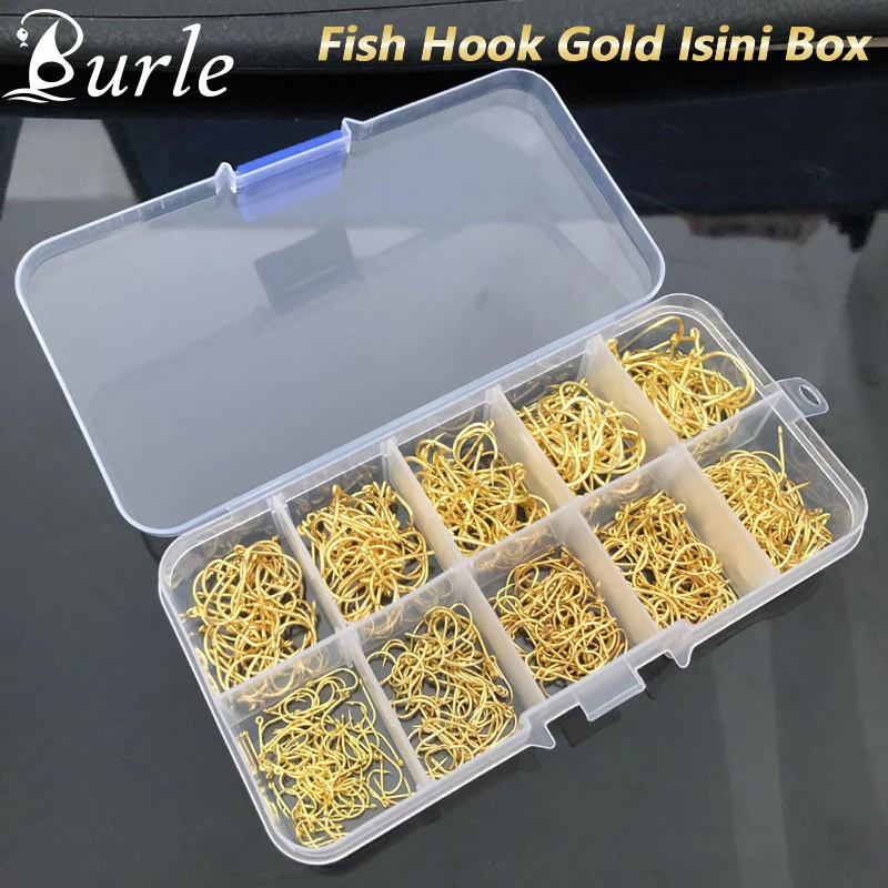 100pcs Gold Iseini Fishing Hooks 100pcs/Box Black Tube Payment Iseini Pressure Shank W/ Circle/Barbs