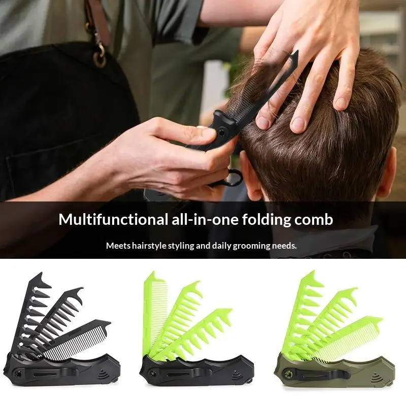 Multifunctional Portable Folding Pocket Combs Wide Tooth Oil Head Comb Beard Combing Barber Hair Clipper Comb Hair Styling Tools