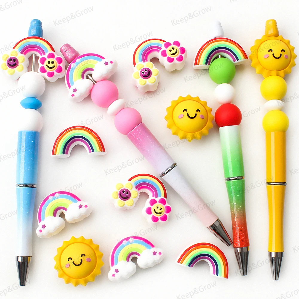5/20/50Pcs Rainbow Series Theme 3D Silicone Beads Cute Colors Rainbow Sun Good Mood Focal Beads for Jewelry Making DIY Keychain