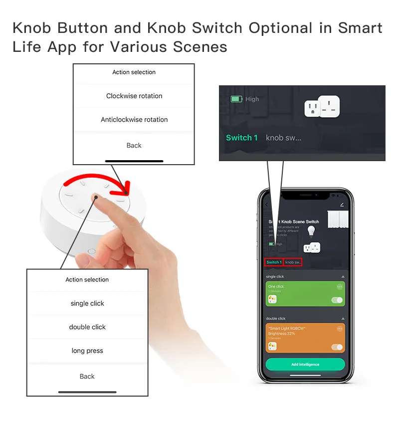 Tuya Zigbee Smart Knob Controller Scene Switch,Smart Life Dimmer Button,Linkage Control For Home Automation, Hub Required