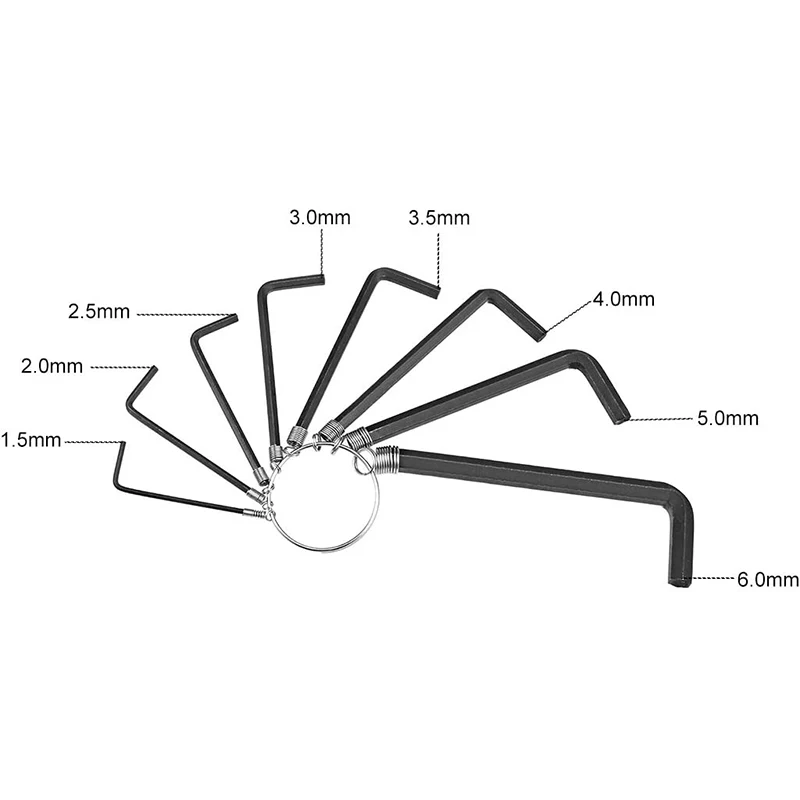 8 In 1 Hex Socket Wrench Mini Allen Key Wrench Hex Head Wrench 1.5mm-6mm Metric Key Chain With Ring Repair Hand Tools