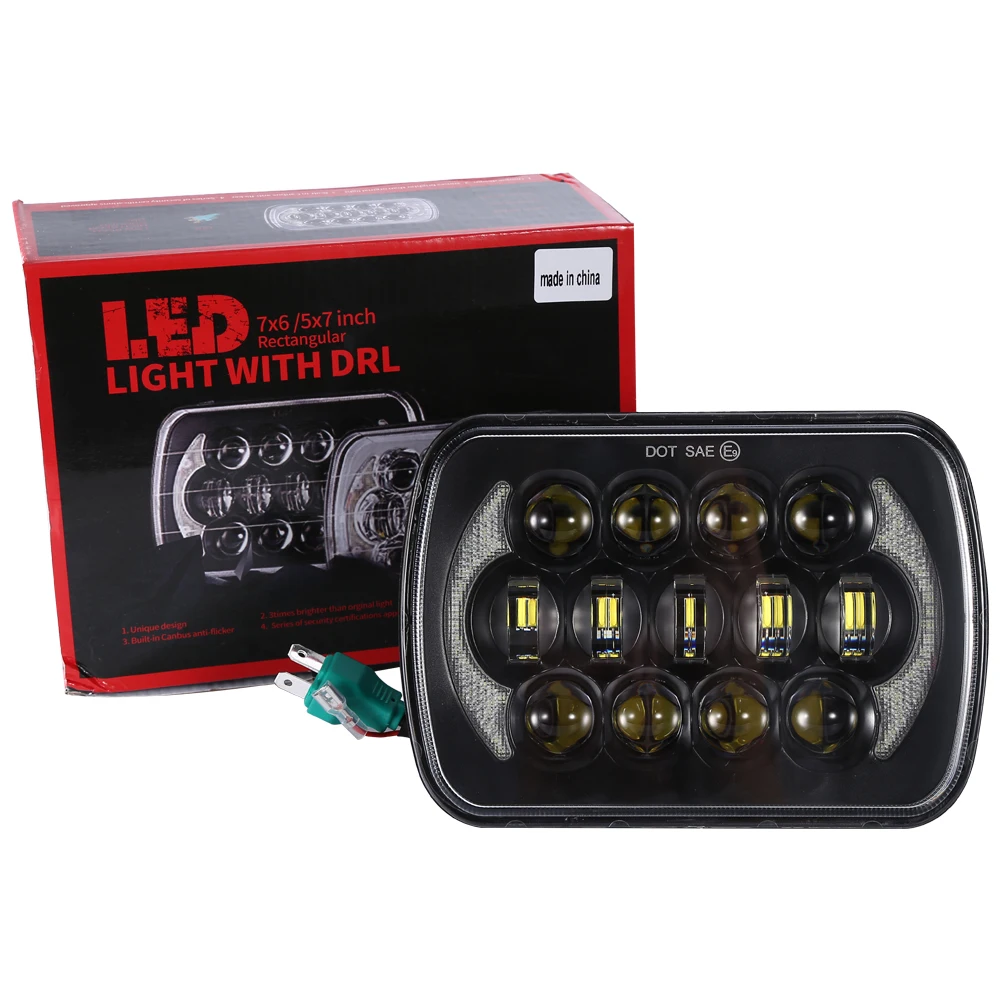 5X7 Inch Headlight  LED Replacement Sealed Beam with DRL 1 Pair LANTSUN LED6485