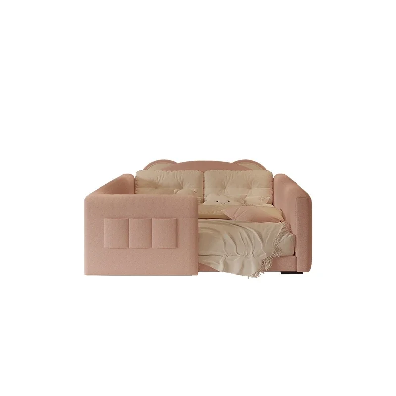 Fabric pink widened guardrail parent-child girl master bed