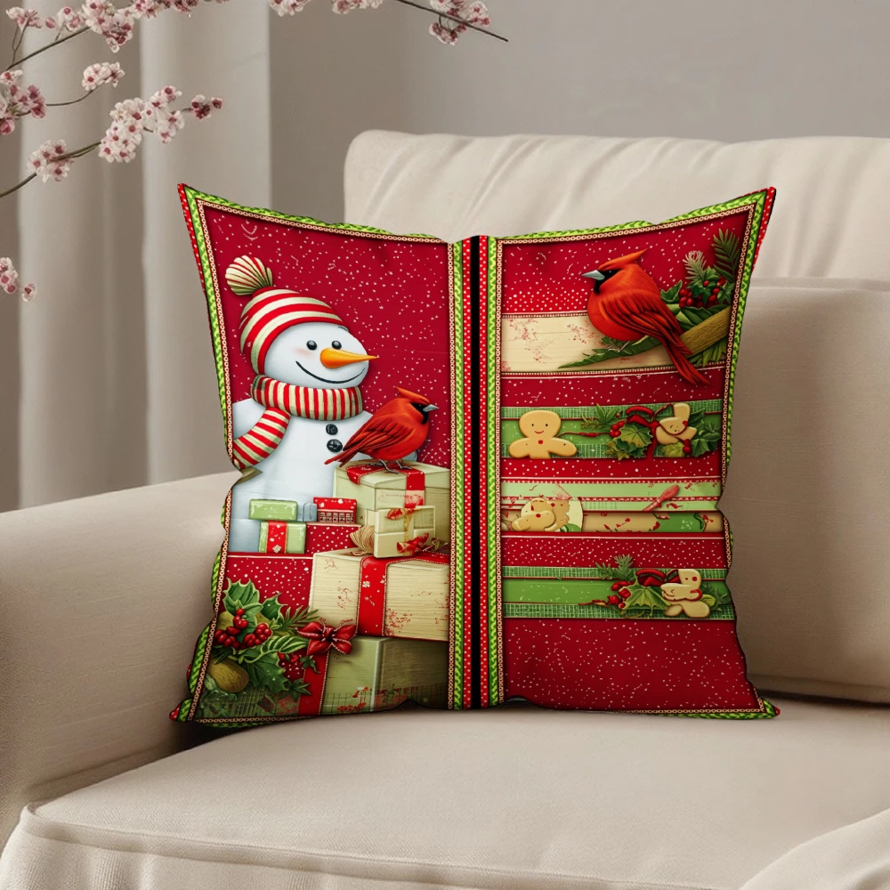 Christmas Quilted Throw Blanket Red Snowman Cardinal Bird Gingerbread Man Gift Box Print For Living Room Sofa Bed Holiday Decor