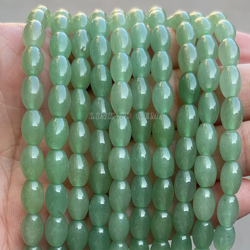 6*9mm Natural Stone Green Aventurine Rice Shape Bead Smooth Loose Sapcer Bead for Jewelry Making DIY Bracelet Necklace Accessory