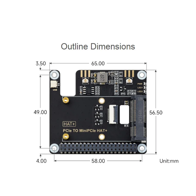 Adapter PCIE na Minipcie HAT+ kompatybilny z kartą sieciową bezprzewodową, USB Bluetooth i modułem AI dla Raspberry Pi 5-ABIU