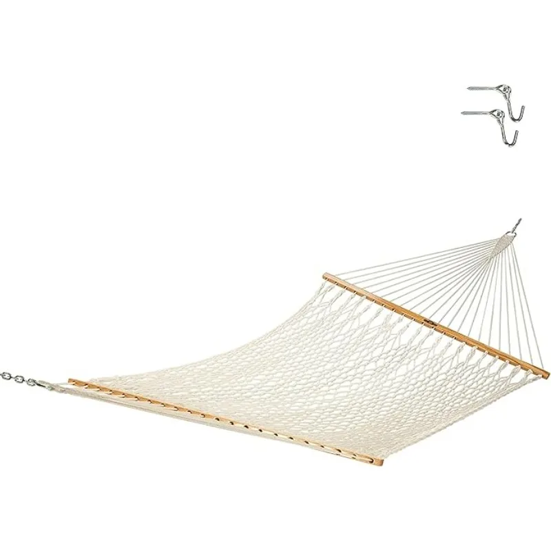 14OC Original Deluxe Cotton Rope Hammock with Free Extension Chains & Tree Hooks, Handcrafted in The USA, Accommodates 2 People