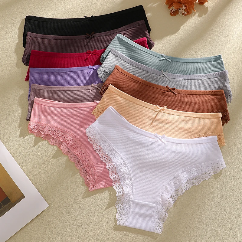 6 قطعة سراويل النساء القطن الأزهار الدانتيل الملابس الداخلية الحميمة حجم كبير M-XXL العصرية المرقعة الدانتيل ملخصات الإناث لينة السروال