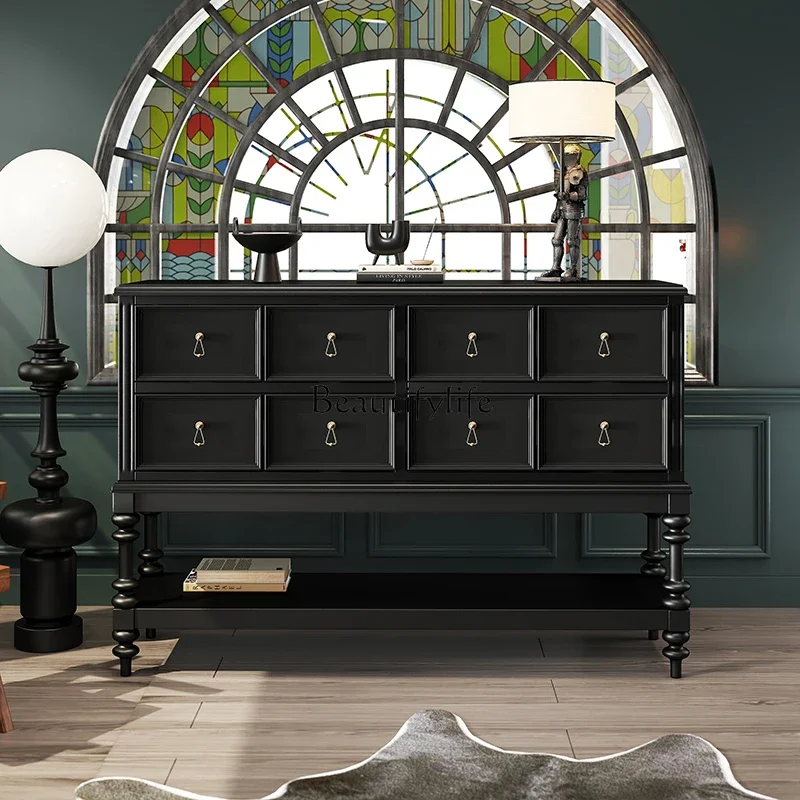 

ls 51French porch cabinet retro black solid wood living room wall locker