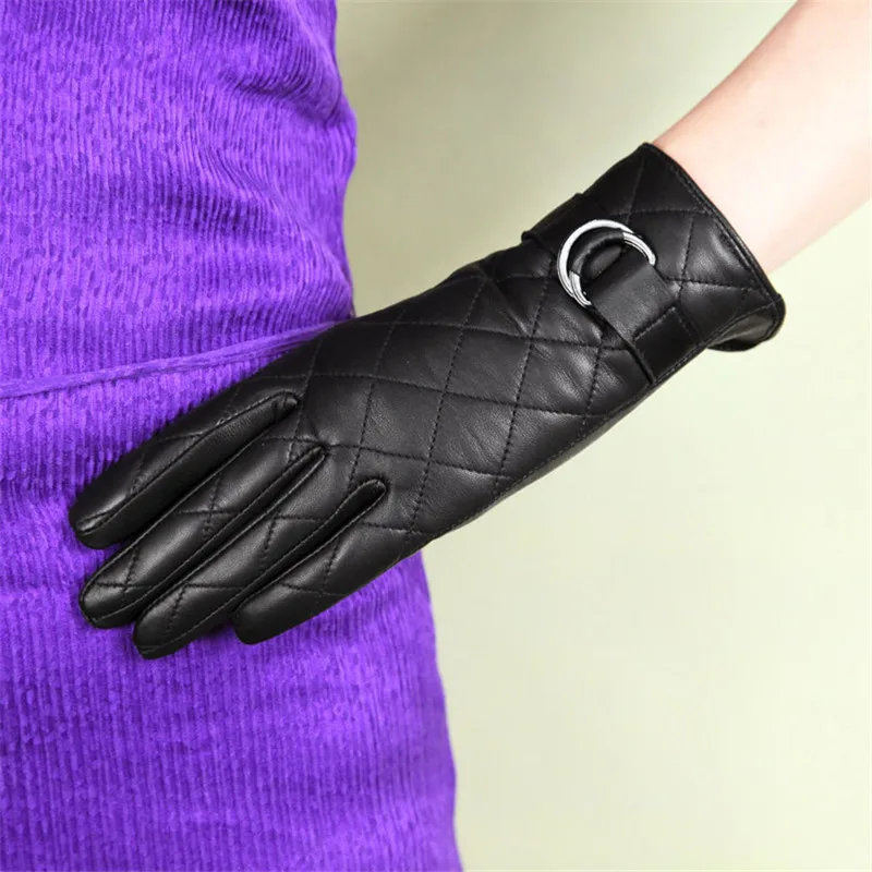 

Real Leather Women Gloves Fashion Simple Basic Autumn Winter Thermal Plushed lined Sheepskin Driving Gloves Female XC-103L