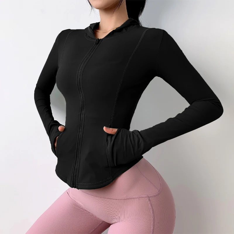 Elasticity Hoodie Yoga Jacket Comfortable Slimming Top Women\'s Running Sports Jacket GYM Tights Zipper Women Long Sleeves Coat