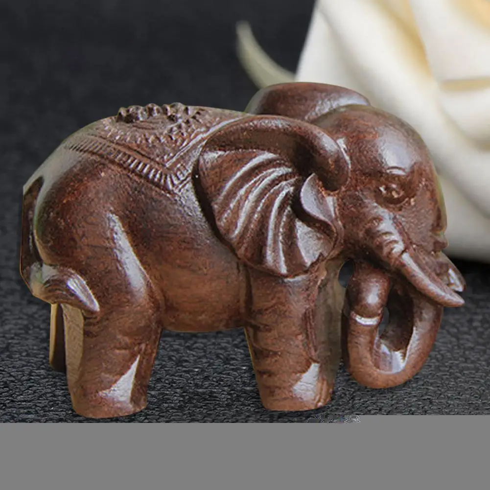 Mini Elephant Figurines Craft Carved Natural Wooden Mineral Crystal Mini Animals Statue For Decor Chakra Healing