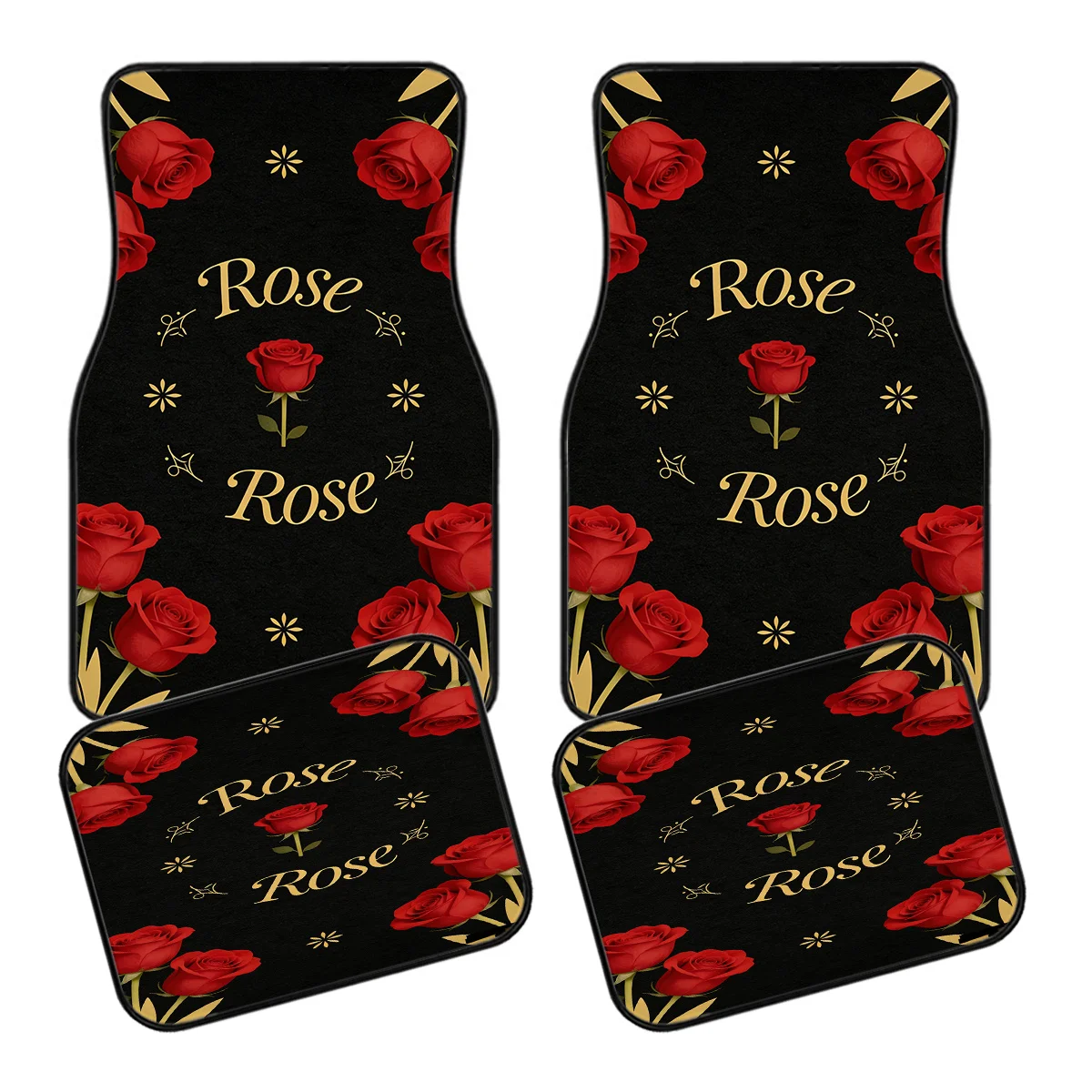 4pcs Car Floor Mats With An Exquisite Appearance Featuring An Artistic Floral Pattern, A Signature Automotive-themed Design, And