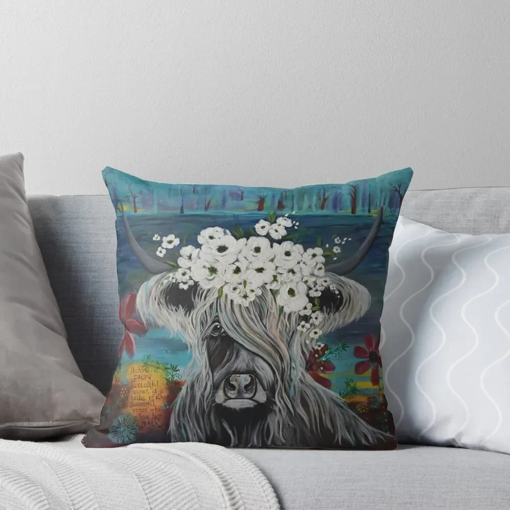 Highland Cow with White flowers Throw Pillow Pillow Decor Couch Pillows Couch Cushions pillow