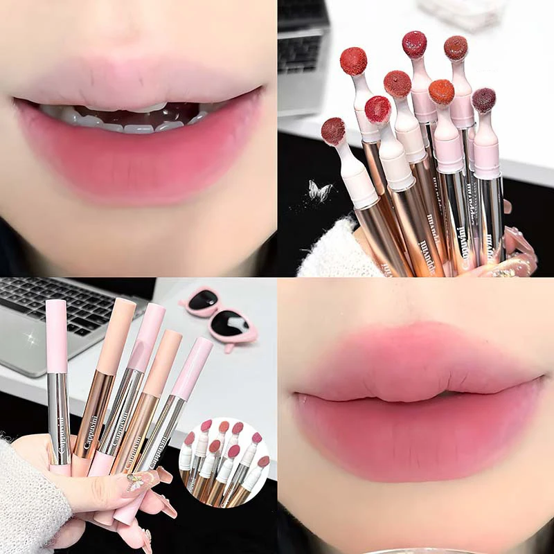 Cappuvini Fluffy Velvet Soft Lip Glaze Liquid Lipstick Cream Nude Matte Mirror Lip Gloss Waterproof Long Lasting Cheek Lip Tint