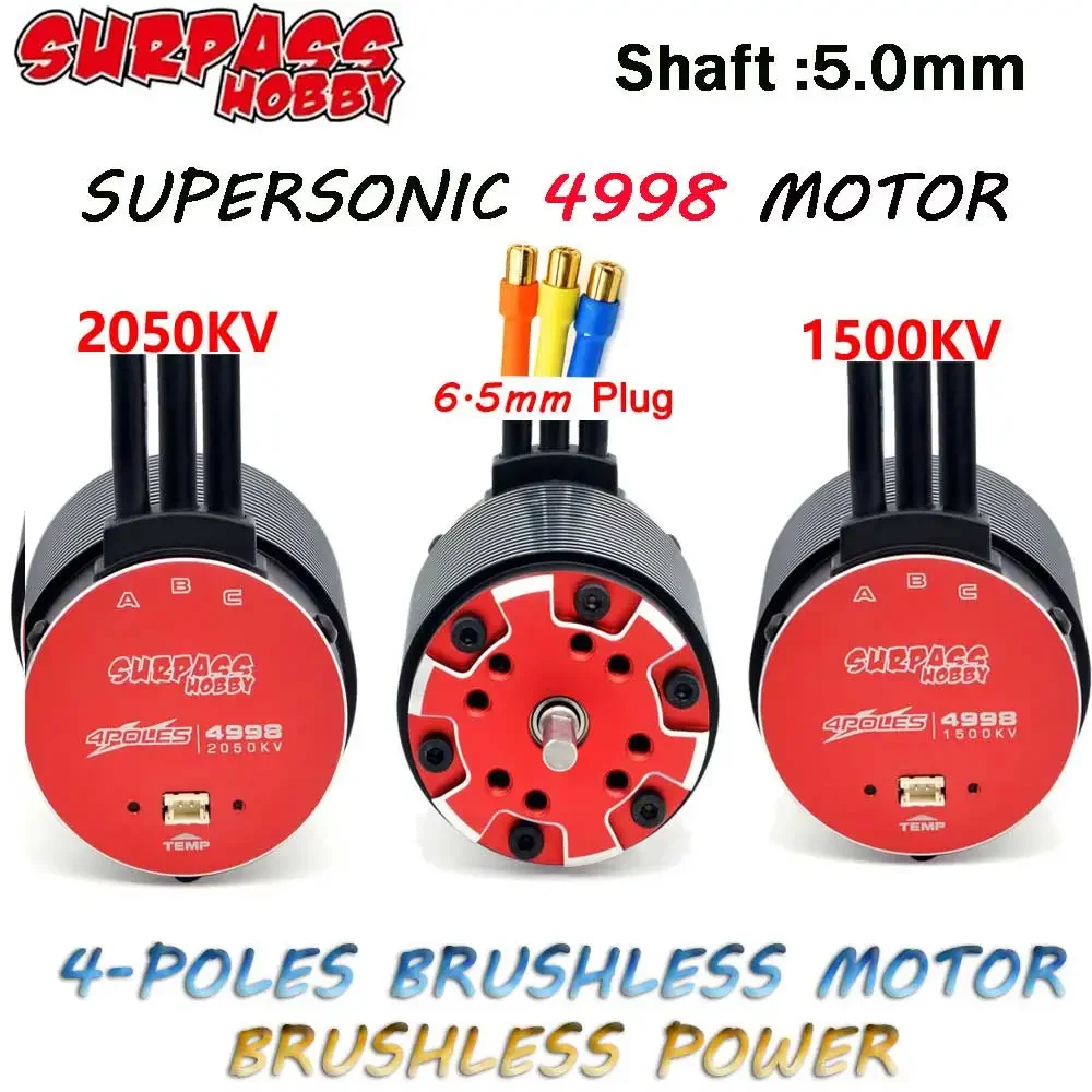 UniFlySurpass Hobby Supersonic V2 4998 1500KV 2050KV Brushless Motor 4-poles 5mm Shaft 6.5mm Plug For 1/5 1/6 X-MAXX RC Monster