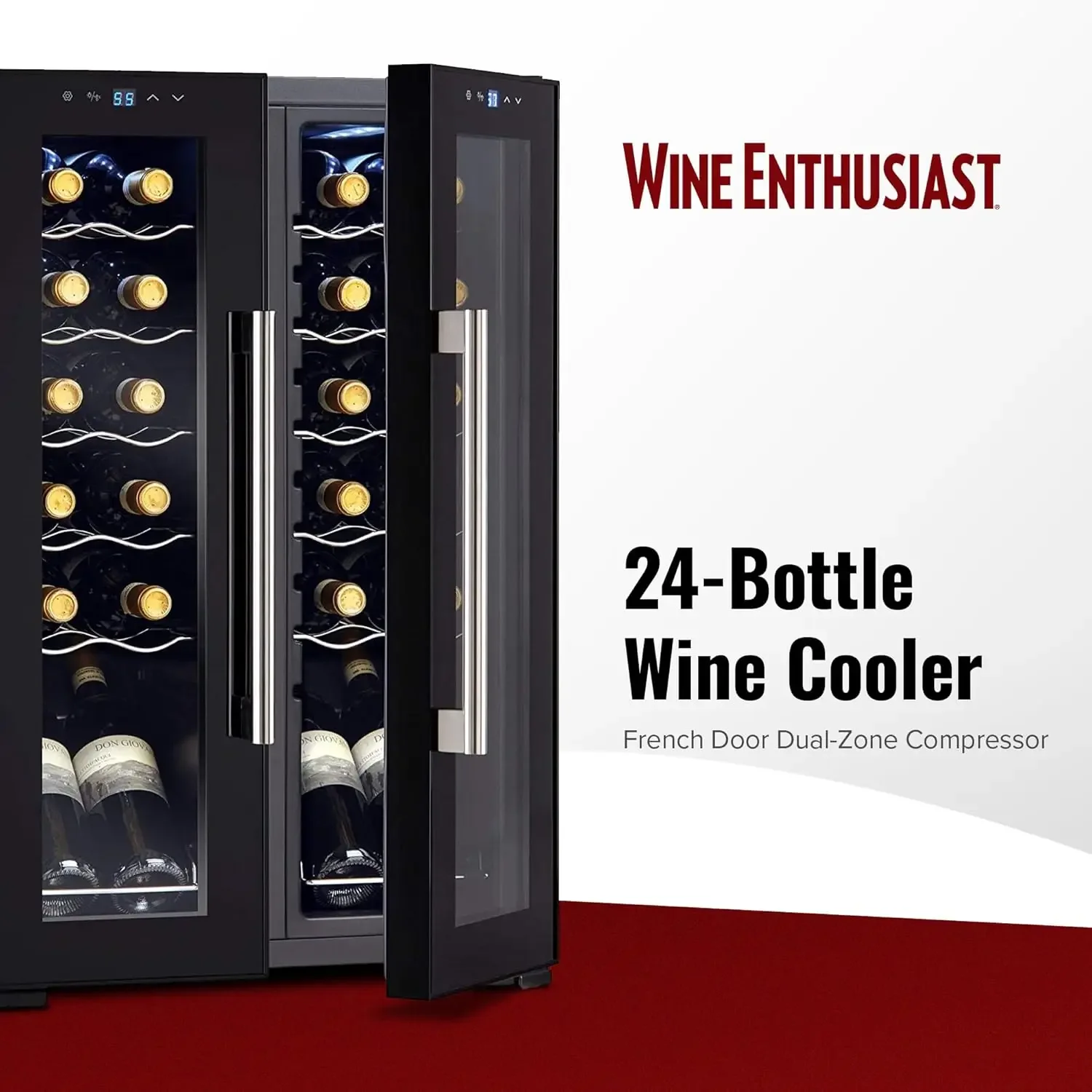 Wine Enthusiast 24-Bottle French Door Dual-Zone Compressor Wine Cooler - Freestanding Wine Refrigerator with Split