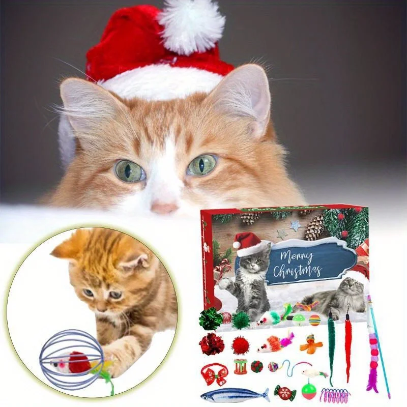 

Cat Advent Calendar 2025 Christmas Interactive Toys for Indoor Christmas Gifts Fake Mouse Bell Balls for Cat Lover Gifts