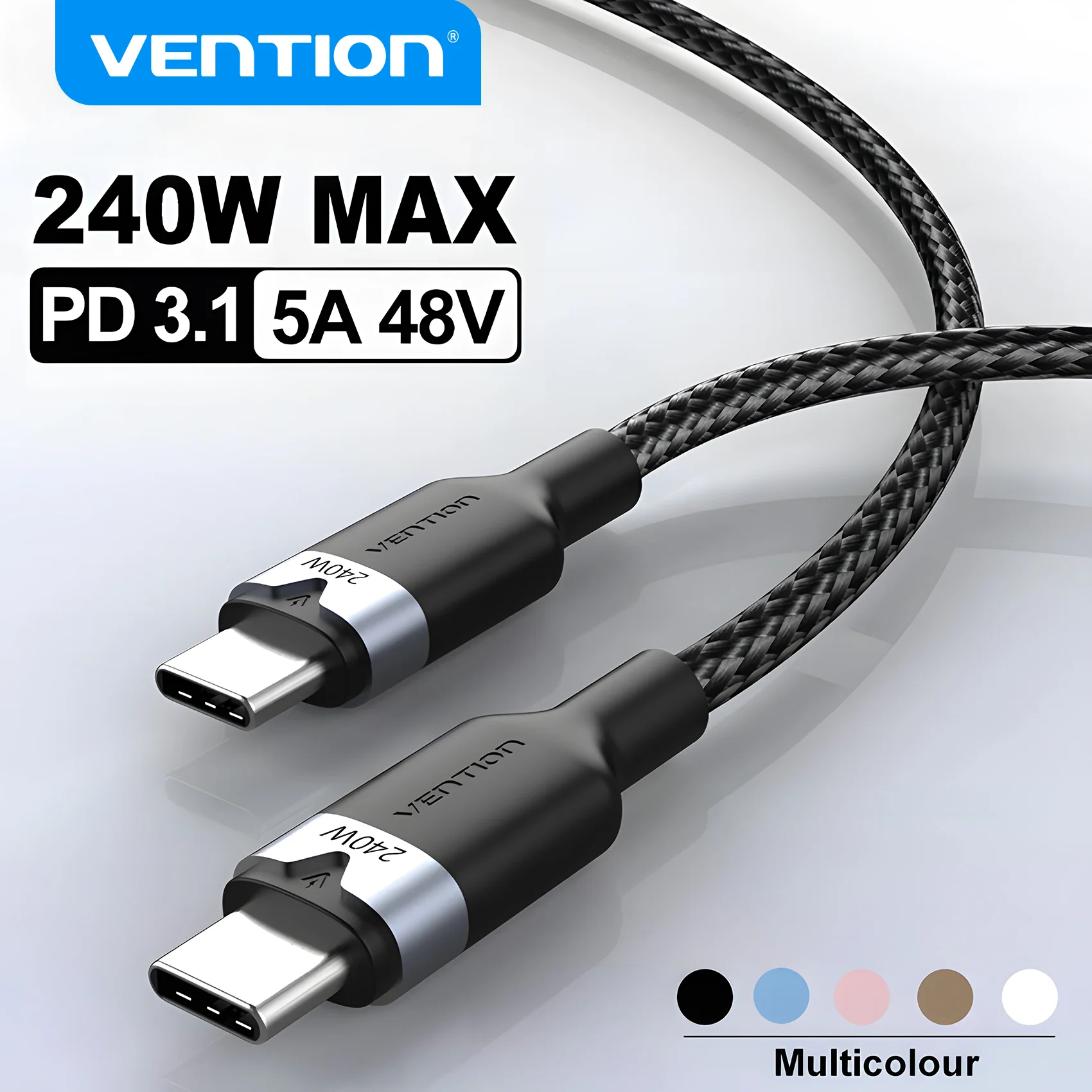 

Кабель Vention 240 Вт USB C — Type C для iPhone 17 16 15 Кабель для быстрой зарядки Провод для MacBook iPad Pro Samsung S23 Ultra Data