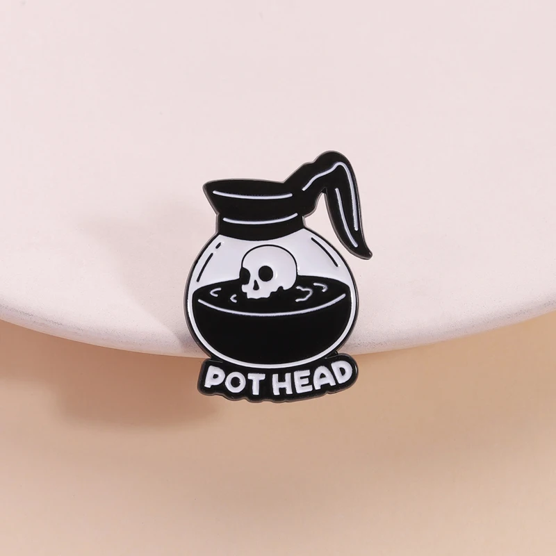 Coffee Pot Head Enamel Pin Fantasy Movie Fan NamePunk Skull Skeleton Coffee Lover Brooch Lapel Badge Jewelry Gift for Friends
