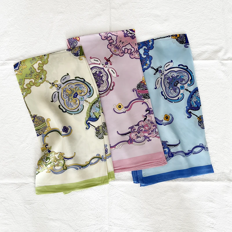 高品質シルクスカーフ-6-モメ-シャンタン-90-センチメートルマルベリーシルクプリント女性の春夏多用途スカーフファッションアクセサリー