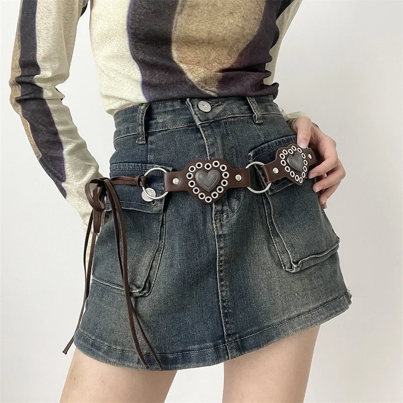 

Сексуальный женский пояс для юбок, пальто, джинсов, декоративный ремень с заклепками в стиле Y2K, широкий пояс с эффектом высокого качества, модный аксессуар