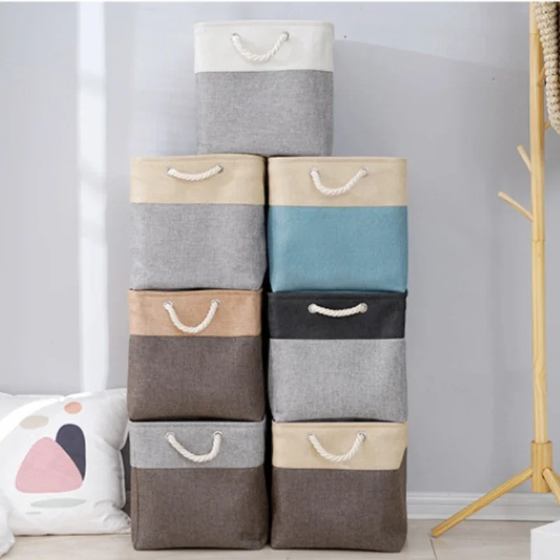 Linen Splice Foldable Storage Box Home Bedroom Living Room Toy Storage Basket Daily Necessities Organizer  Laundry Baskets