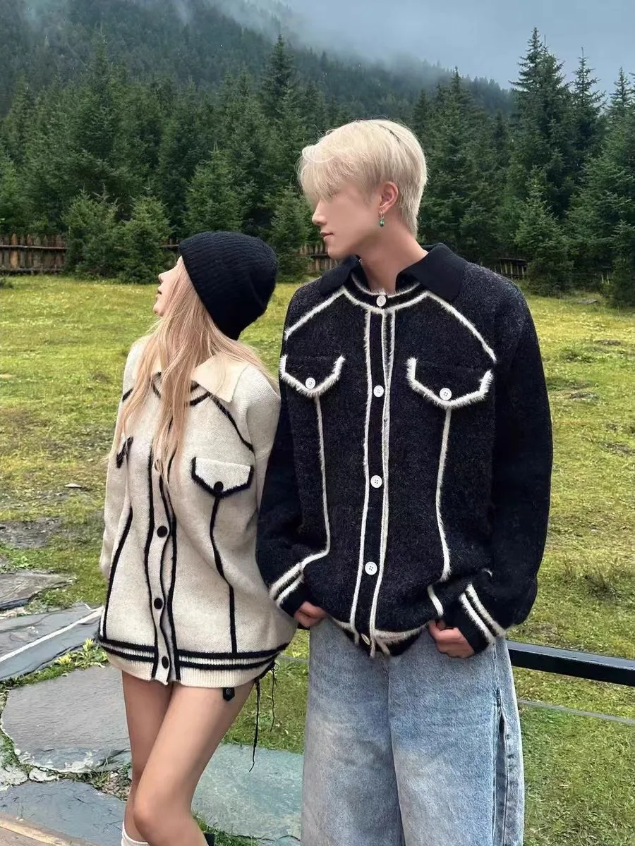 

American Retro Color Blo Knitted Open Cardigan Sweater Men's Loose Lazy Casual Versatile Outerwear Spring Autumn Sle