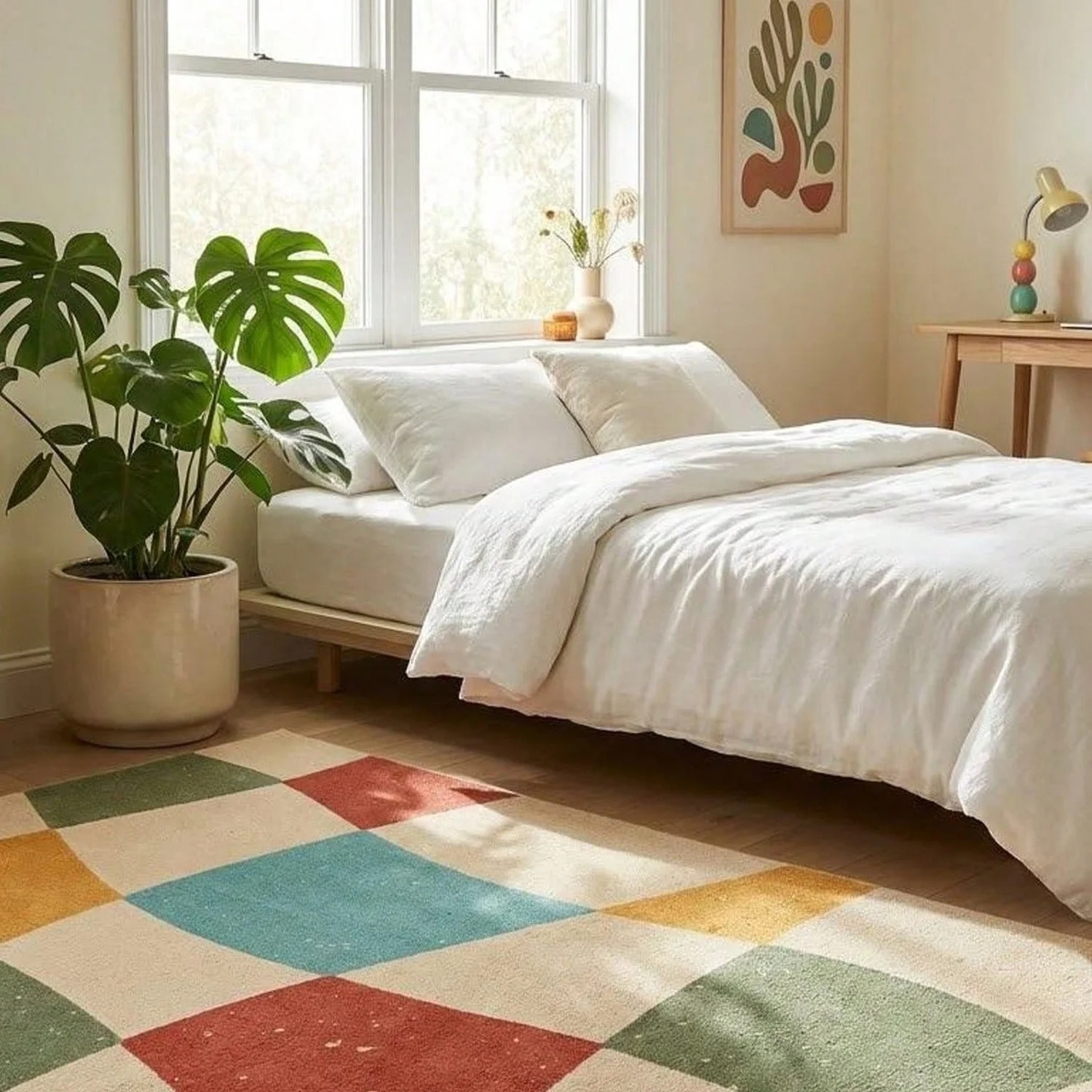 Wavy Plaid Carpet, Danish Pastel Room, Area Rug, Stylish Dorm Room Essential, Washable Non-Slip Soft Mat, Cool Gift for Her.