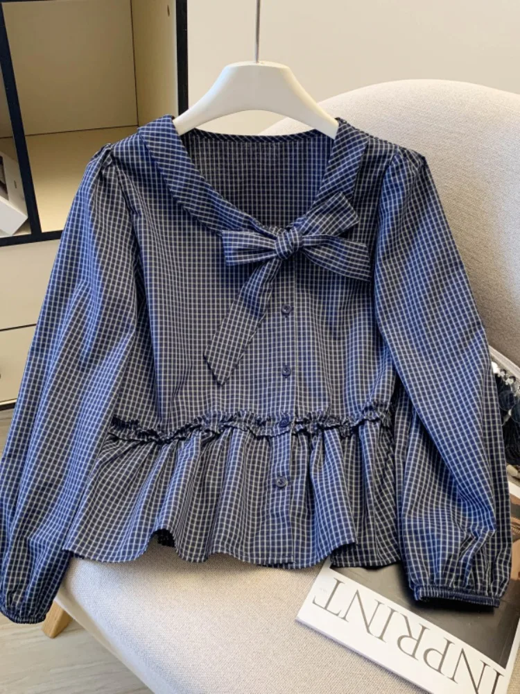 

Женская длинная юбка в стиле ретро с узором в клетку и бантом, осенне-зимняя, из сетки, свободного кроя, повседневная, из хлопка и полиэстера