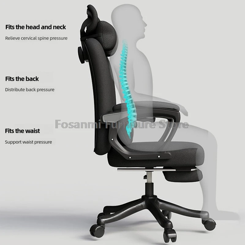 Sedia da computer da ufficio in rete elastica e traspirante Cuscino in lattice Comoda sedia da gioco per la casa con ruote Sedia da scrivania da gioco reclinabile
