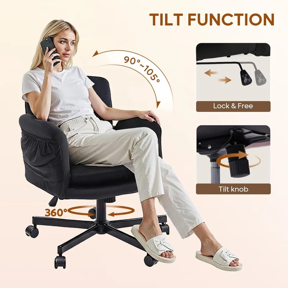 كرسي مكتب كبير مريح مع دعم قطني ومساند للذراعين قابلة للطي، كرسي كمبيوتر من جلد البولي يوريثان عالي التحمل، أسود