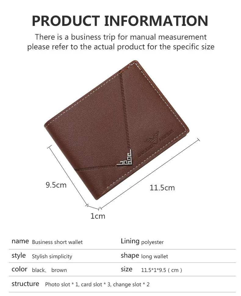 Men's Wallet Fashion Slim Short Man Purse Casual Multi Card Holder Lychee Pattern Spliced Leather Business Money Clip Male Youth