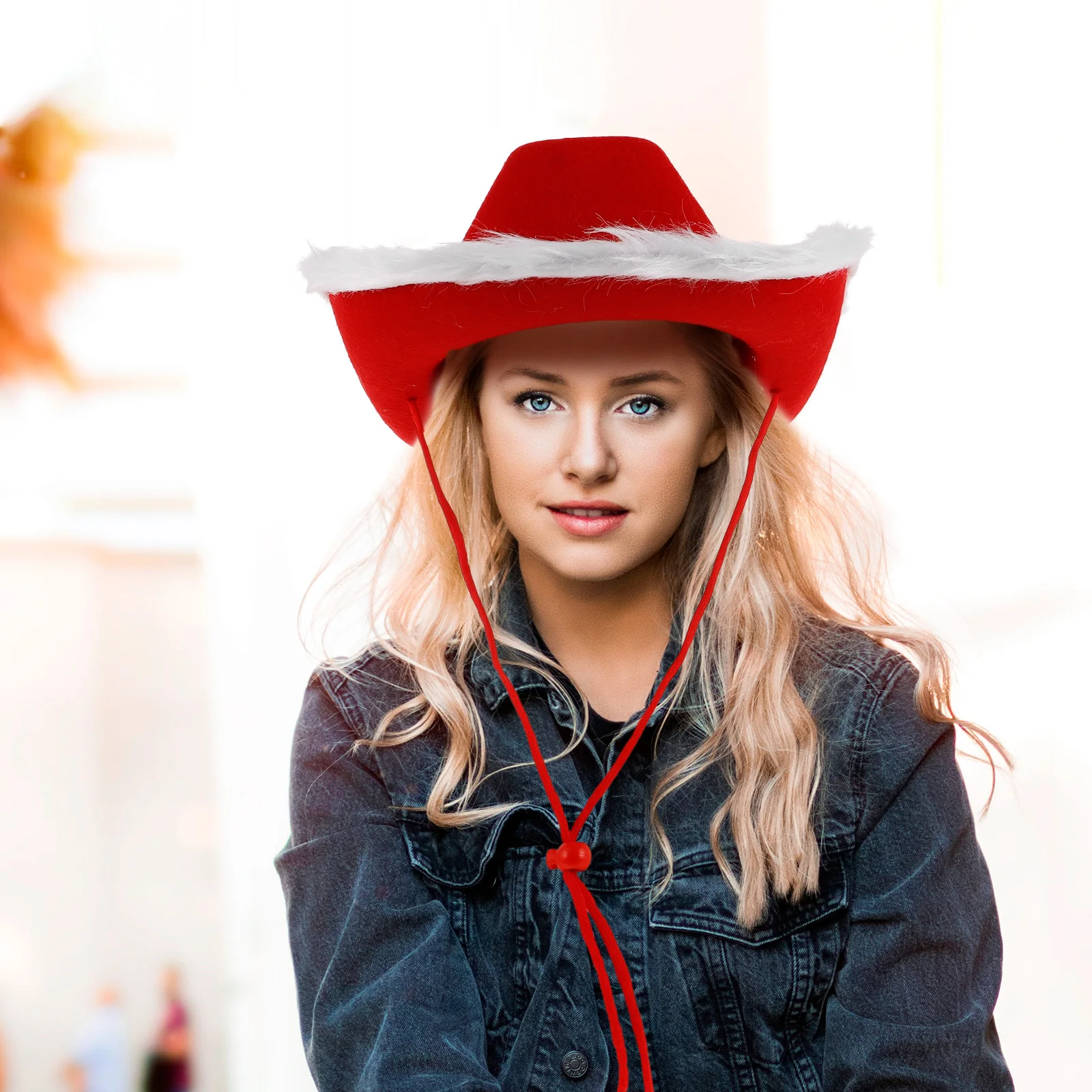 

Santa Claus Red Cowgirl Hat White Brim Christmas Western Style Xmas Party Costume Supplies Santa Claus Cosplay Hat