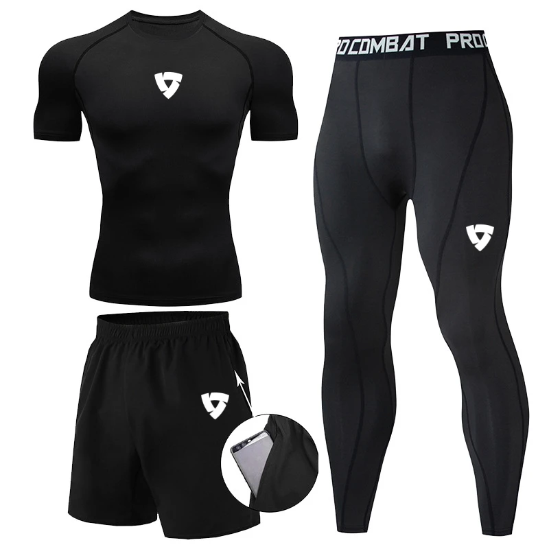 AliExpress Men's Compression Sports Set Gym Cycling Outfit Quick Dry Fitness Clothing High Elastic Running Training Tights Shorts Top