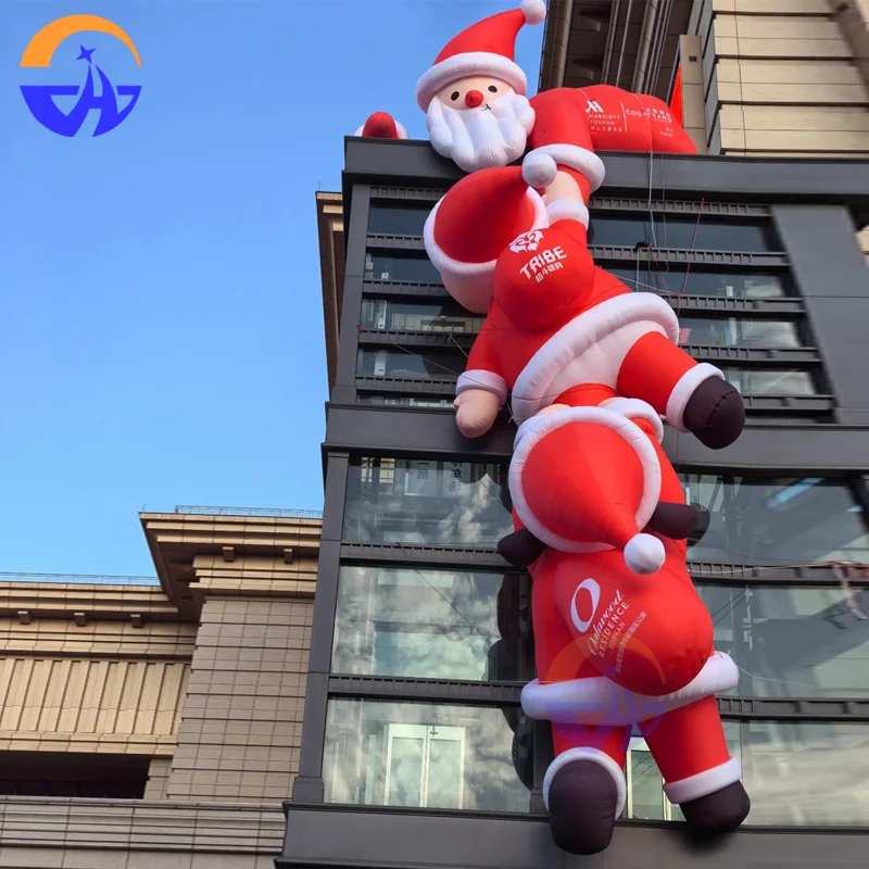 

Inflatable Santa Claus with Backpack - Three Connected Wall-Climbing Santa Clauses, Christmas Decoration Prop