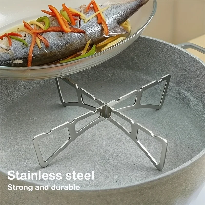 Stainless Steel Cross Steaming Rack Portable Foldable Mini Pot Rack Kitchen Accessories Stove Rack Steaming Rack Outdoor Camping