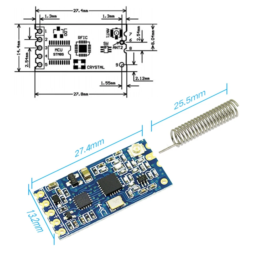 A98THC-12 433Mhz SI4463 Wireless Serial Port Module 1000M Replace Bluetooth HC12