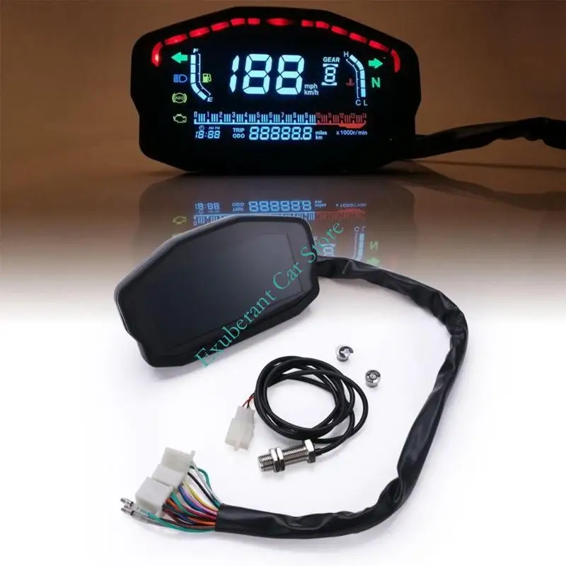 Universal Motorcycle LCD Digital Speedometer Tachometer Odometer Gauges With Water Temp Level For DC8-12V Black Housing