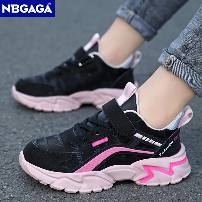 NBGAGA-Chaussures en cuir décontractées pour filles, chaussures de course légères pour enfants, chaussures de sport pour jeunes étudiants, mode rose pour enfants, 7 à 15 ans