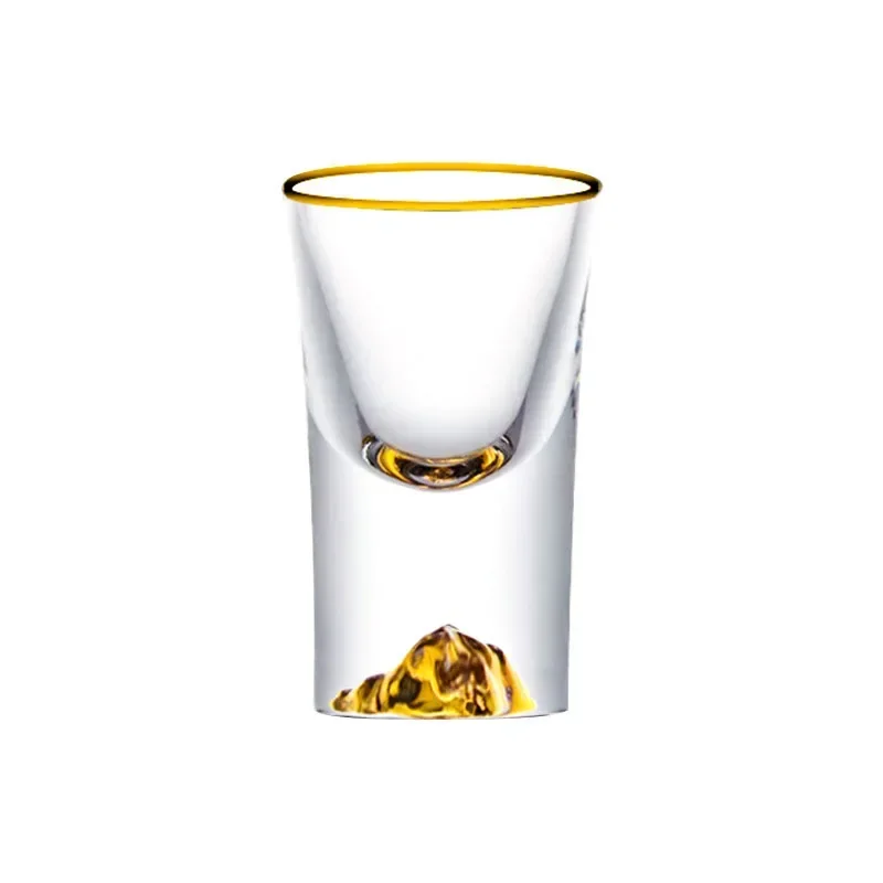 Crystal Liquor Spirits Shot Glasses Gold Foil Rim Mountain Wine Glass Vodka Whisky Bar Brandy Snifters Bullet Cups